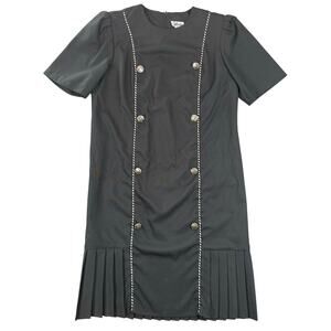 Vintage 80s Gilberti Black Pleated Hem Dress 16W Made in USA